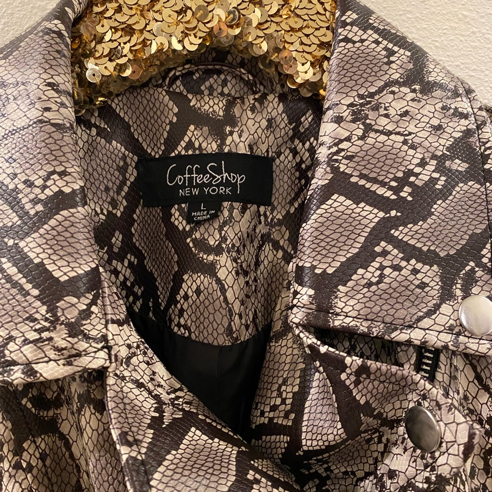 Snake Print Faux Leather Jacket - Picture 2 of 3